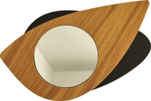 Miroir en bois DikromA. Modèle Cyclope en forme d'œil. Couleur bois naturel et teinté noir.