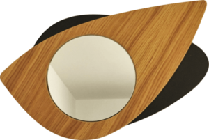 Décoration design fabriquée en France Miroir en bois DikromA. Modèle Cyclope en forme d'œil. Couleur bois naturel et teinté noir.